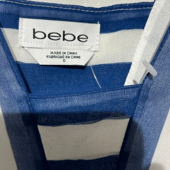 Bebe Women's Blue White Stripe Deep V-Neck Sleeveless Bandeau Jumpsuit Sz 0 NWT - Picture 6 of 10
